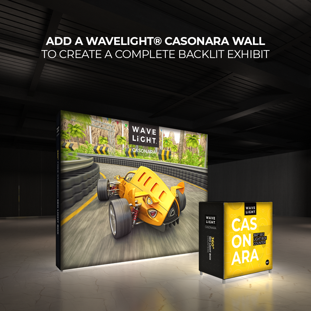 Casonara 100M Illuminated Counter replacement fabric graphic shown installed on the compatible frame; frame and hardware are not included — view 2