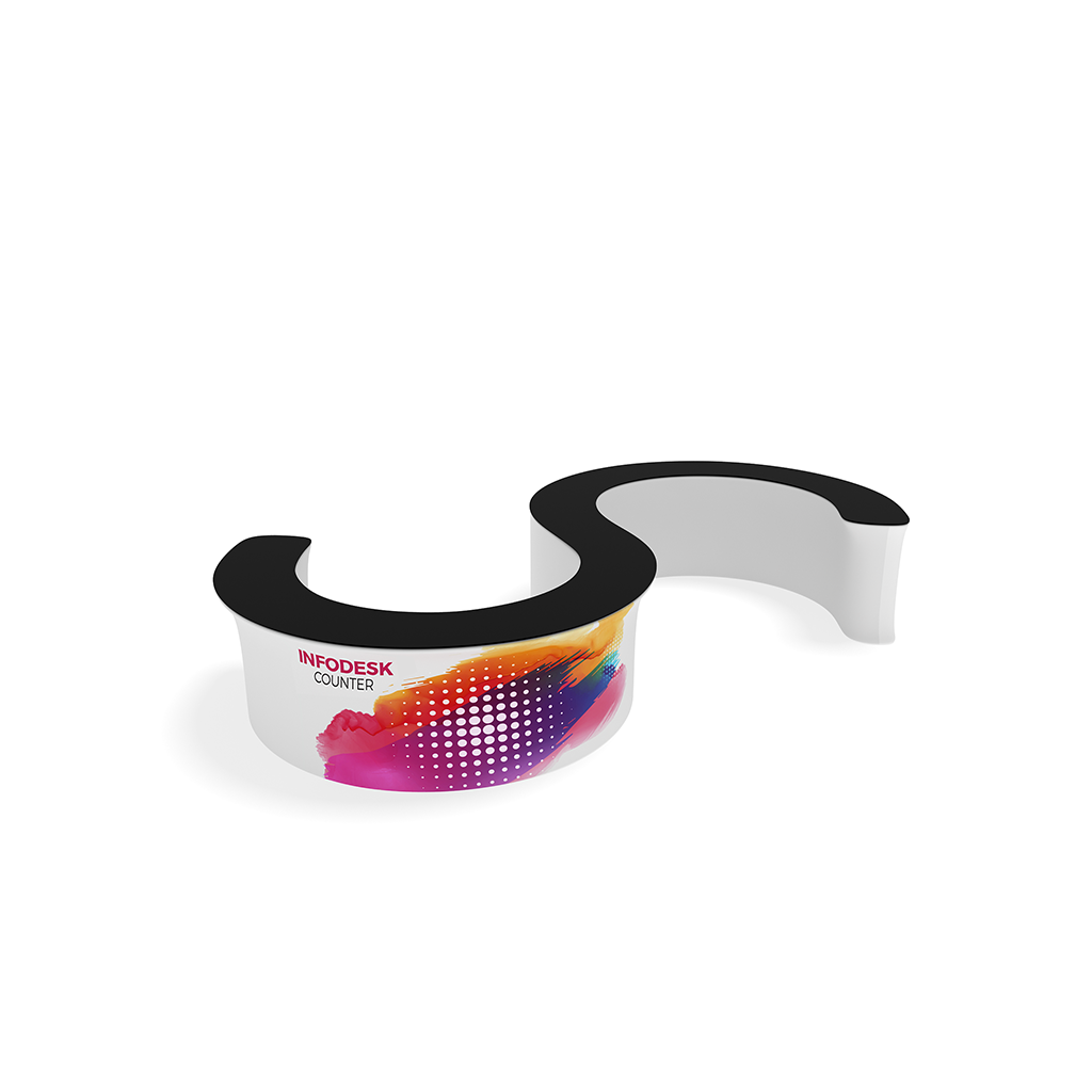 InfoDesk 16S Deep S-Curve Counter — assembled counter view 1