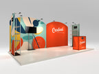 Cardinal 10x20 booth shown assembled with printed graphics — view 2