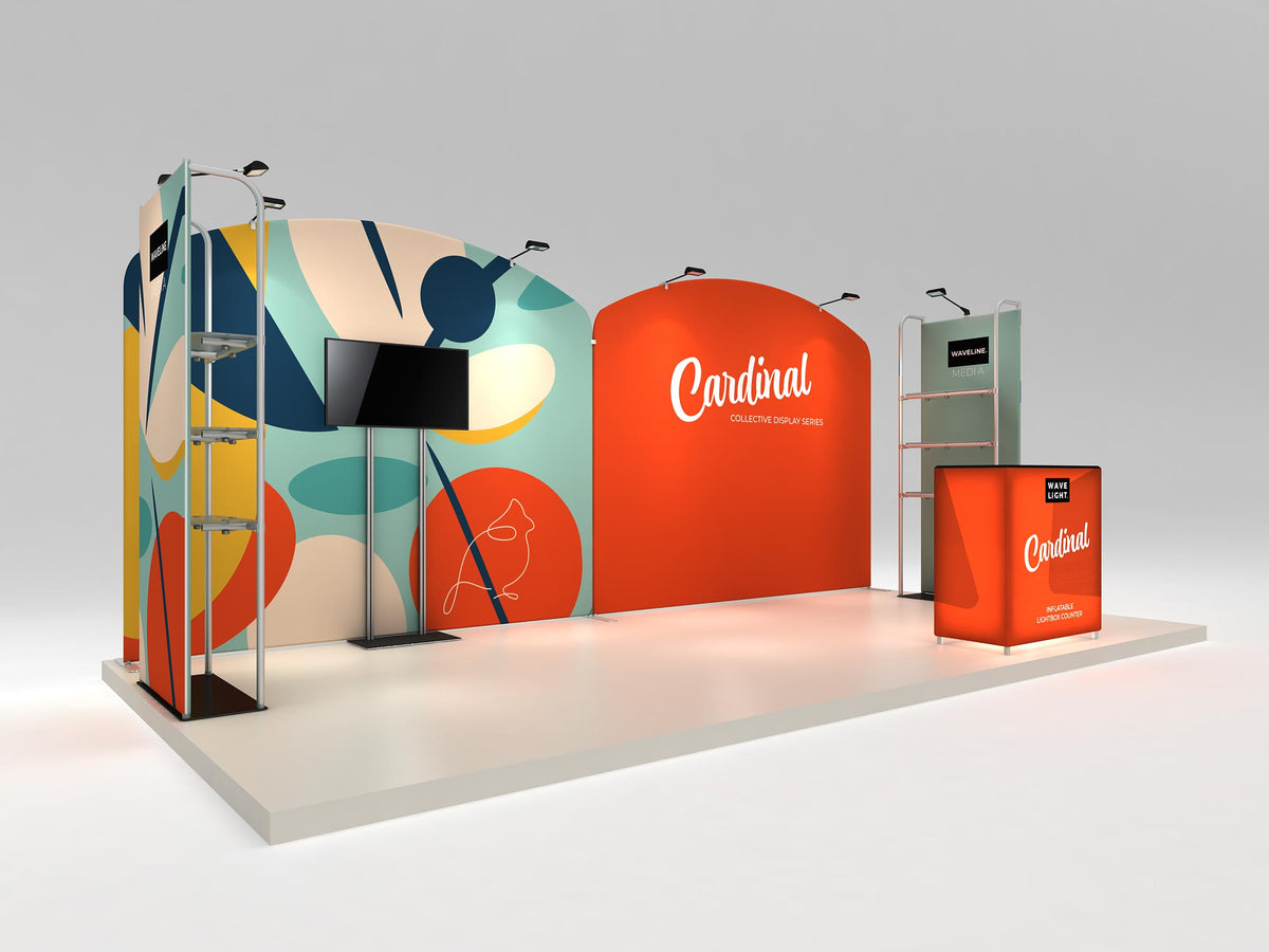 Cardinal 10x20 booth shown assembled with printed graphics — view 2