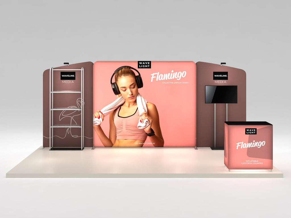 Flamingo complete display — front overview; screen and flooring shown separately