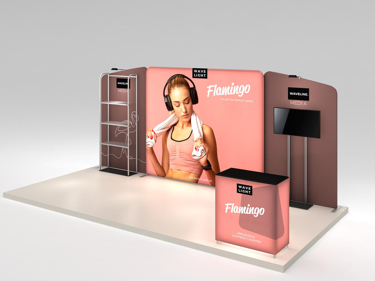 Flamingo complete display — side detail; screen and flooring shown separately