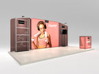 Flamingo 10x20 backlit booth shown assembled with printed graphics — view 1