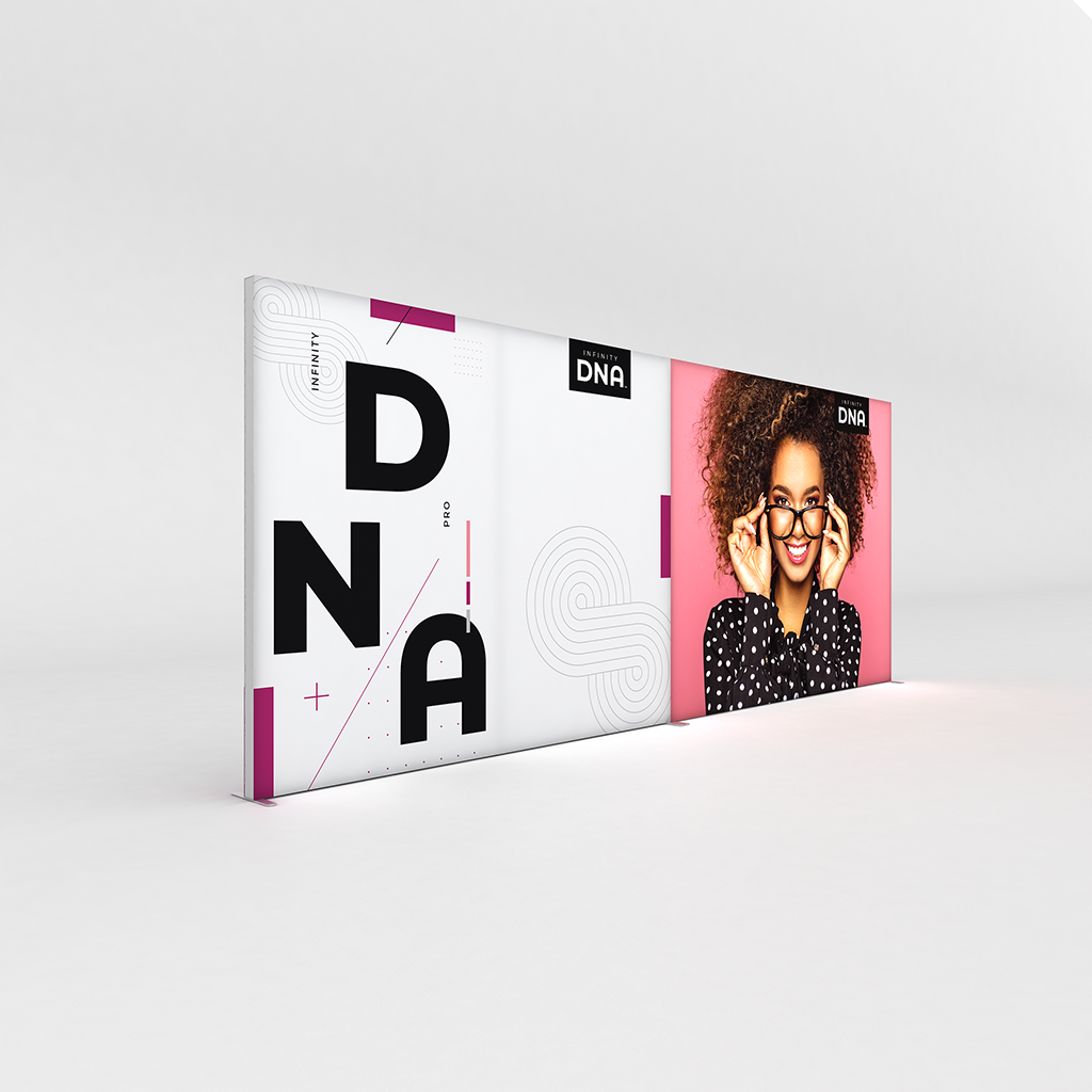 Infinity DNA Pro 20 ft replacement fabric graphic shown installed on the compatible frame; frame and hardware are not included — view 1