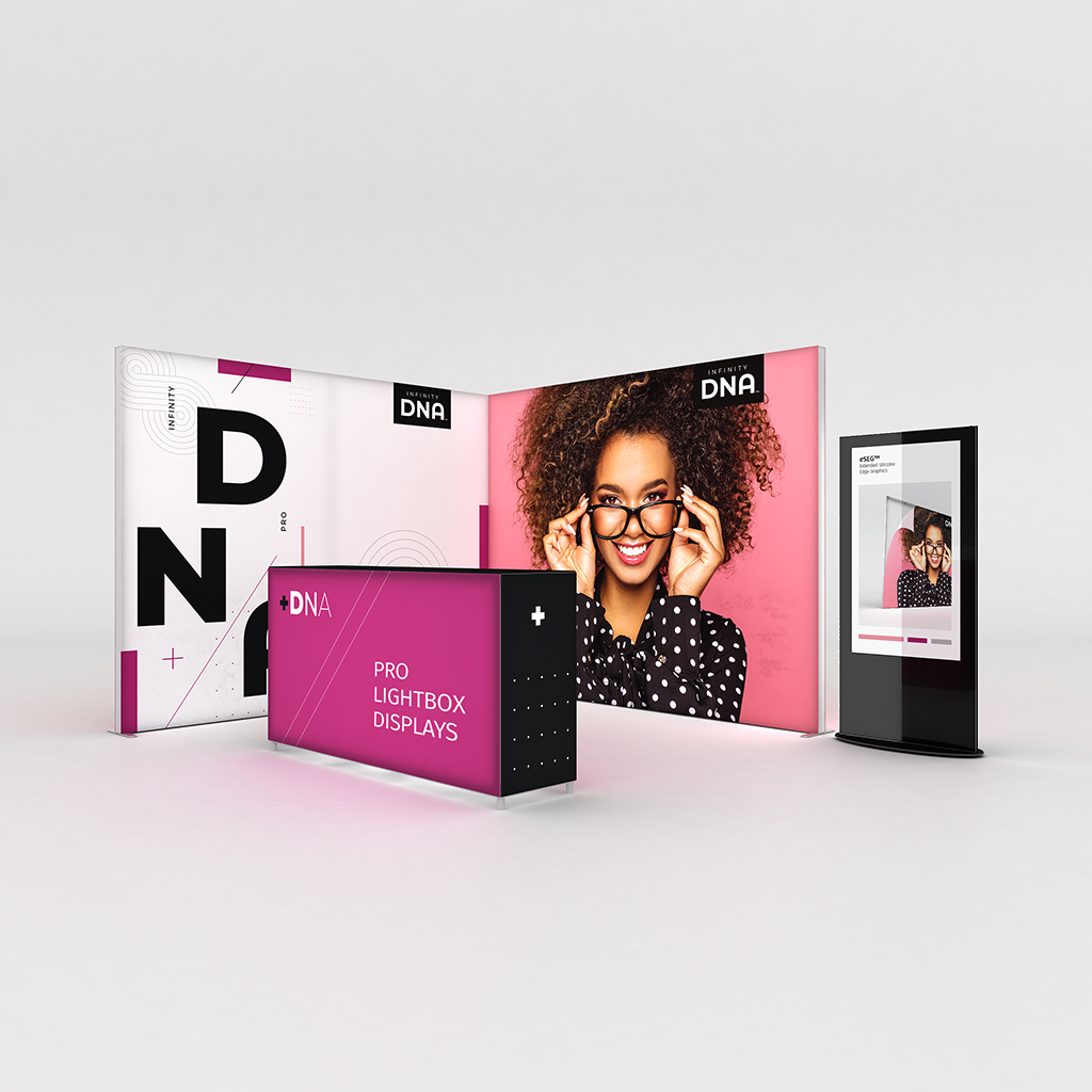 Infinity DNA Pro 20 ft replacement fabric graphic shown installed on the compatible frame; frame and hardware are not included — view 2