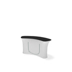 WaveLine InfoDesk 02CV curved counter showing printed fabric coverage