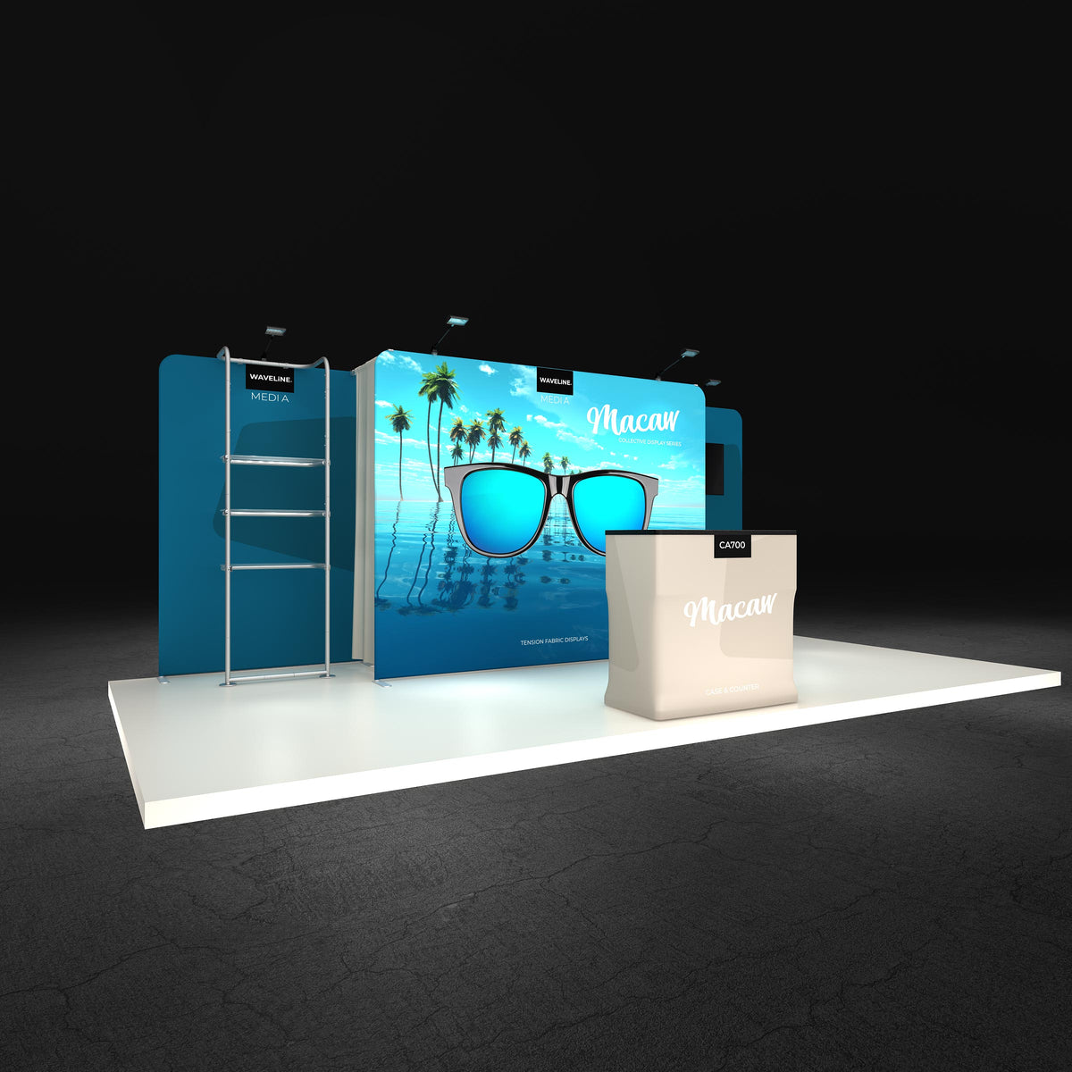 Macaw 10x20 booth shown assembled with printed graphics — view 2
