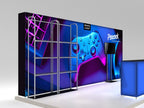 Peacock 10x20 backlit booth shown assembled with printed graphics — view 2