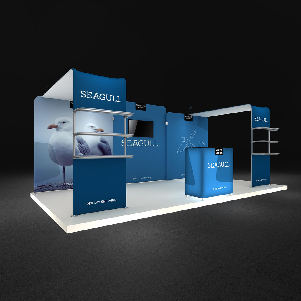 Seagull 10x20 booth shown assembled with printed graphics — view 2