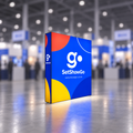 SetShowGo branded Casonara 10 ft replacement lightbox graphic in a blurred trade show environment