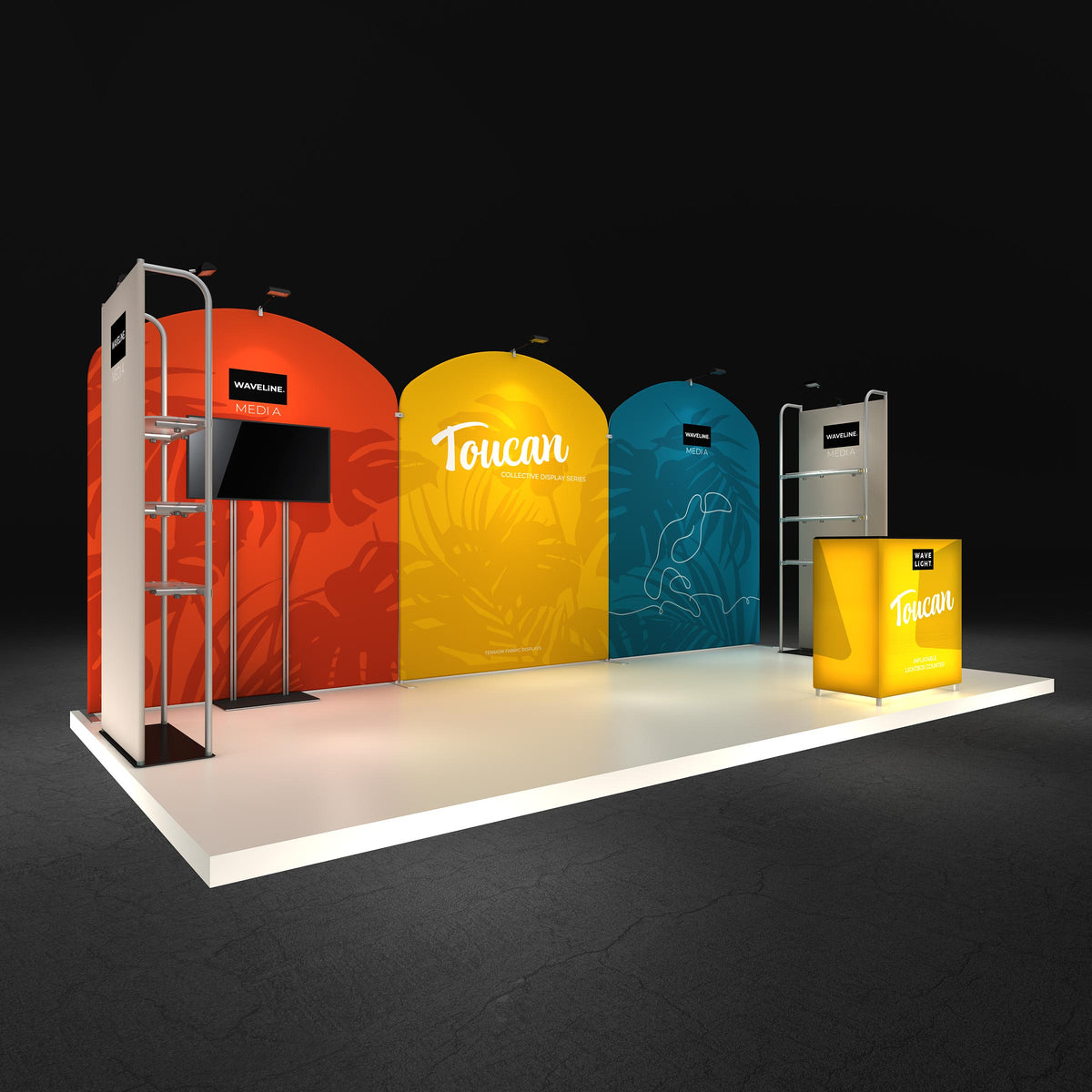 Toucan 10x20 booth shown assembled with printed graphics — view 2