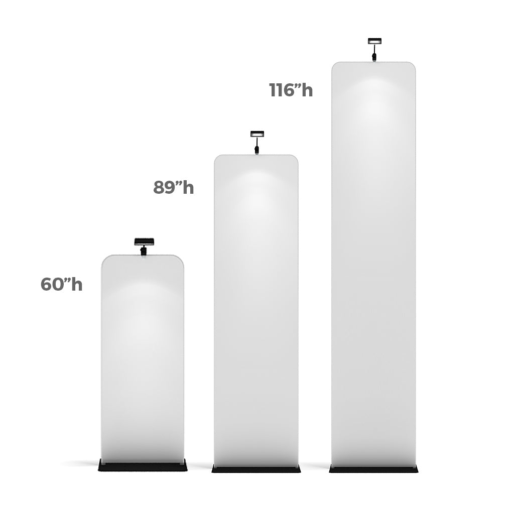 WaveLine 24 × 89 in Rounded Banner — product size comparison; optional accessories sold separately
