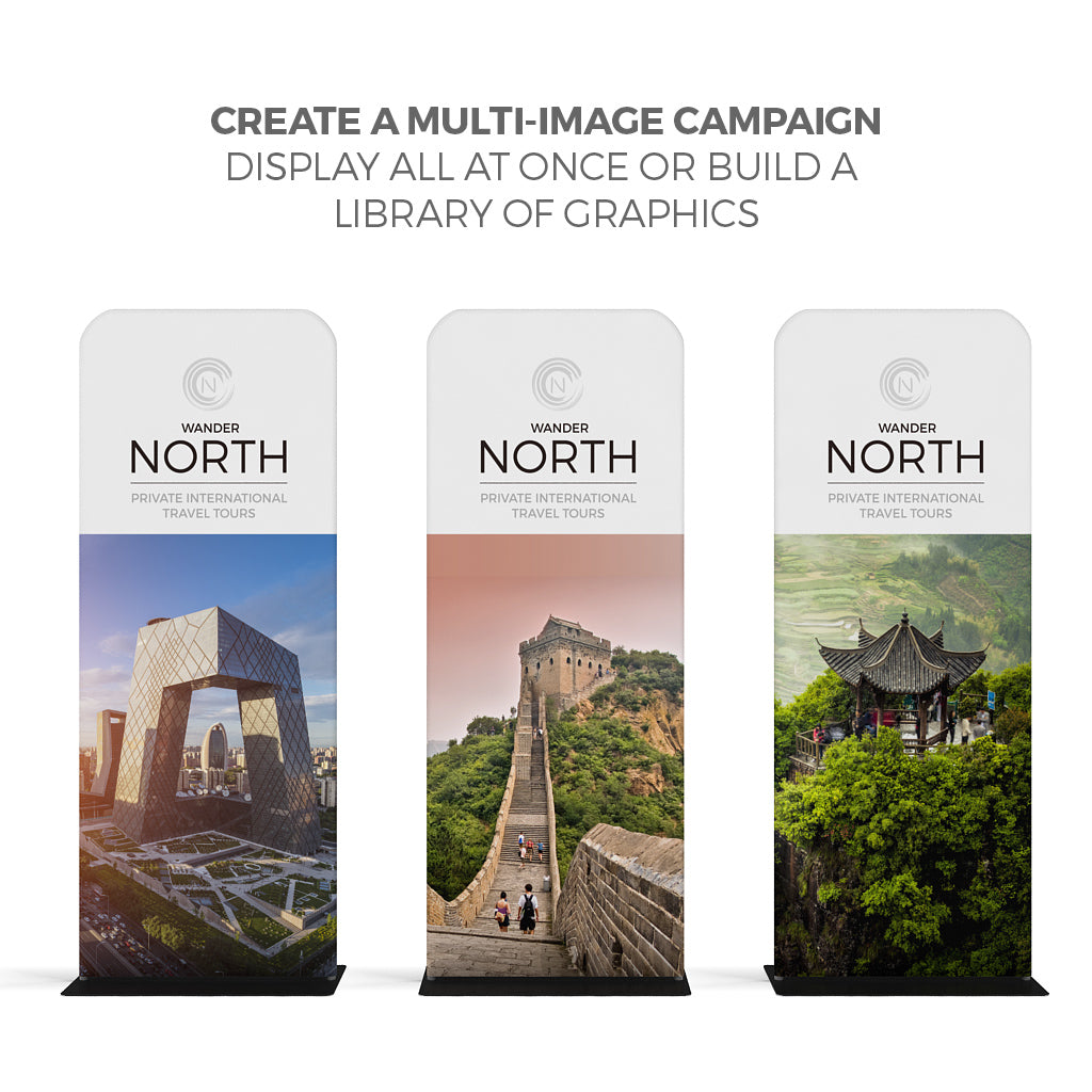 WaveLine 36 × 116 in Rounded Banner Graphic — product display examples; graphic only, hardware excluded