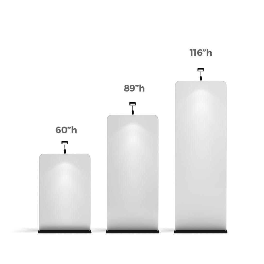 WaveLine 36 × 116 in Rounded Banner — product size comparison; optional accessories sold separately