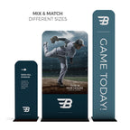 WaveLine 24 × 89 in Rounded Banner — product display examples; optional accessories sold separately